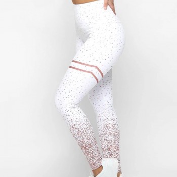 New Women Gold Print Leggings No Transparent Exercise Fitness Workout Leggings Patchwork Push Up White Pink Gray Black